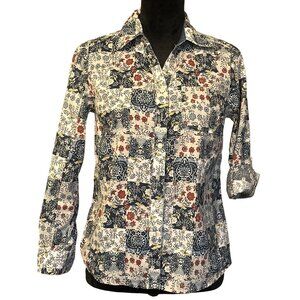 Style & Co Womens Floral Patchwork Button-Up Shirt P/S Casual Top 100% Cotton Lo